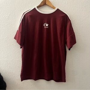 Red and White Short Sleeve Tee Casual Crew Neck